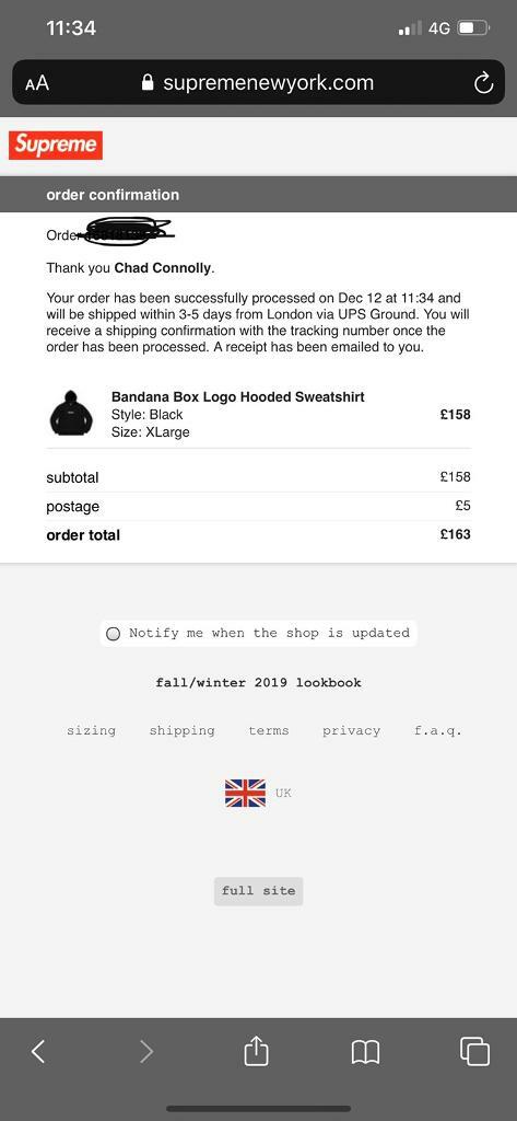 supreme box logo hoodie receipt